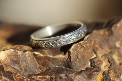 Antique Look Stacking Ring * Solid Sterling Silver* Vintage Look Vines Acanthus Band  * Minimalist Ring * Any Size - image3